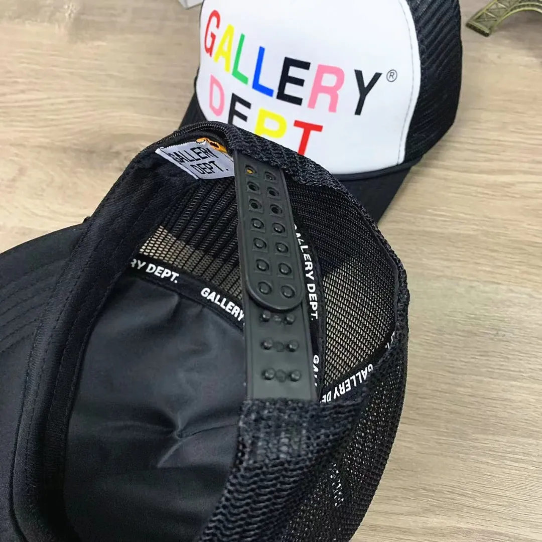 No return, no exchange 9764#P76#GALLERY DEPT. Foam mesh breathable baseball cap letter printed peaked cap for men and women, versatile hat# Adjustable Color: Black White